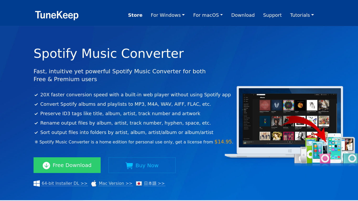 TuneKeep Spotify Music Converter Landing page