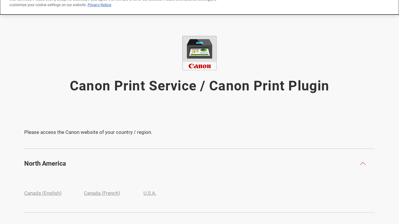Canon Print Service Landing page