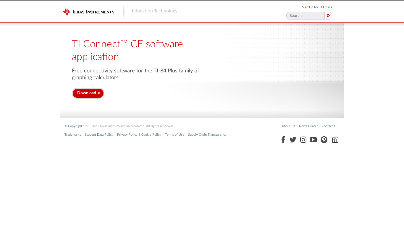 TI Connect CE Landing page