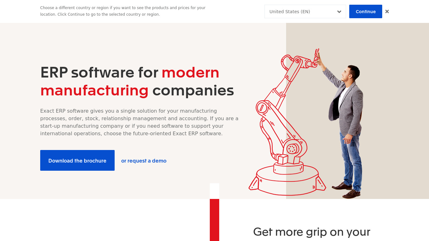 Exact for Manufacturing Landing page