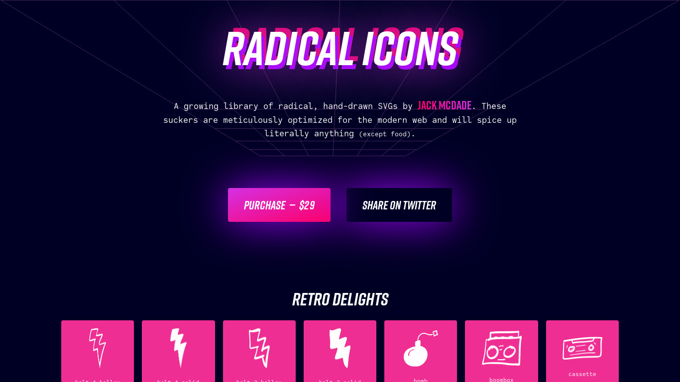 Radical Icons Landing page