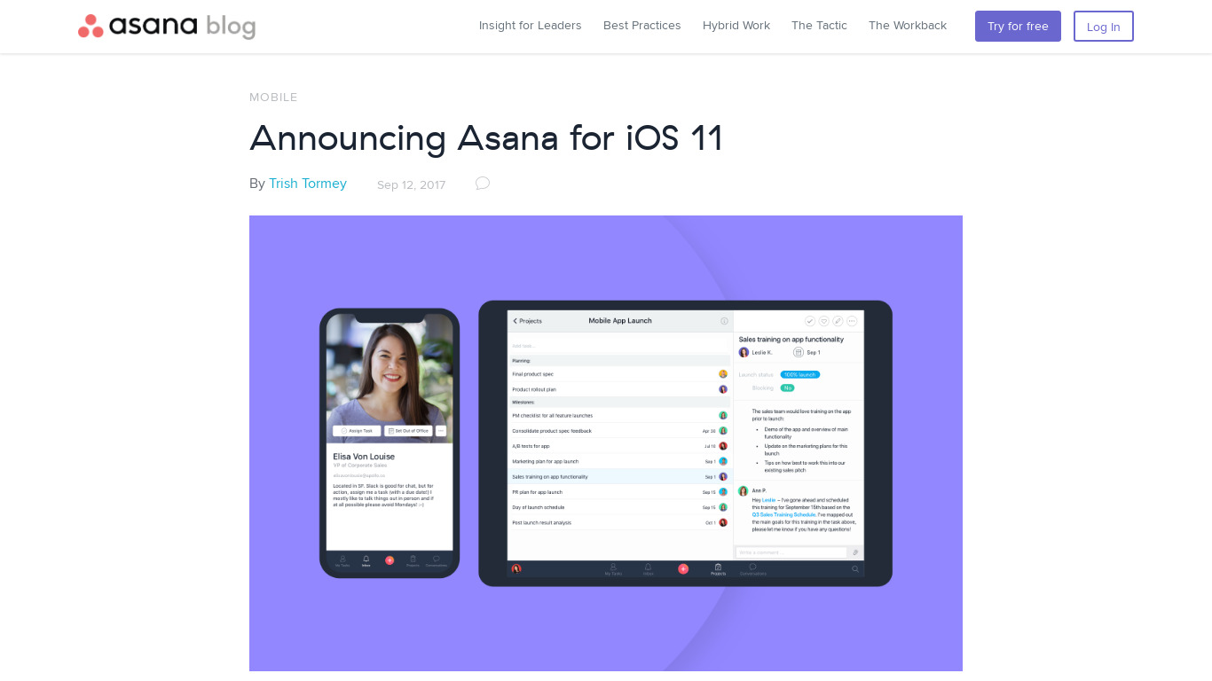 Asana for iOS 11 Landing page