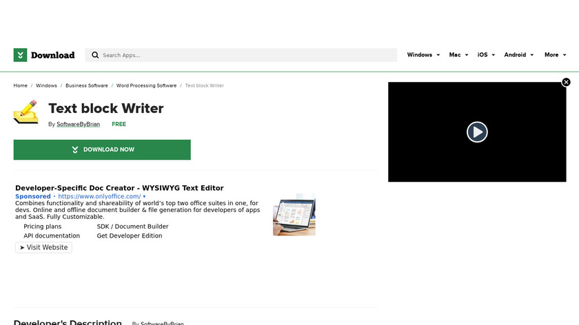 Text block writer Landing Page