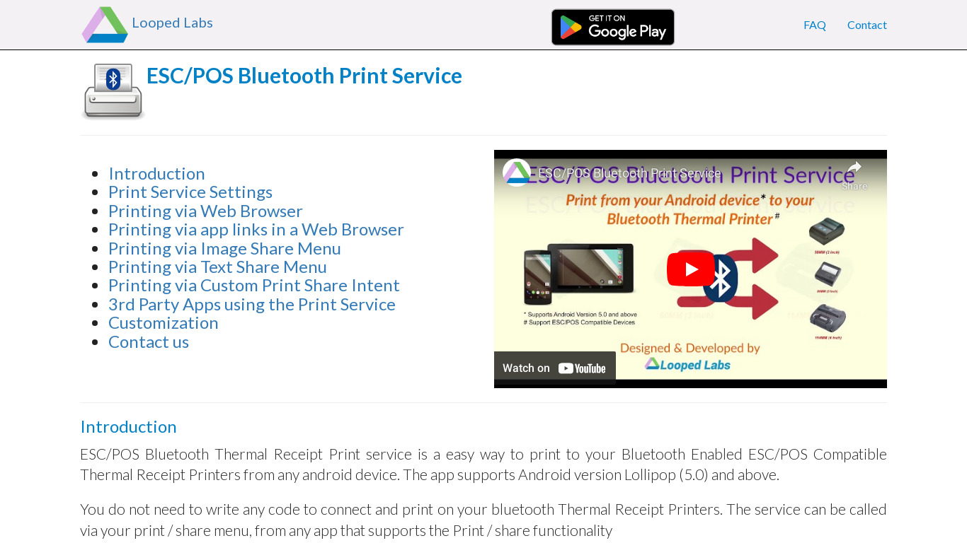 ESC POS Bluetooth Print Service Landing page