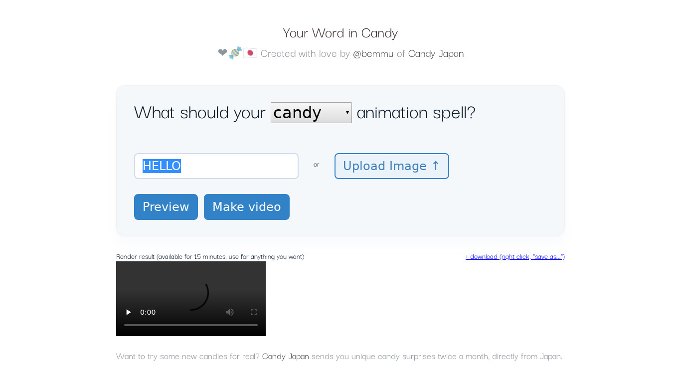 Your Word in Candy Landing page