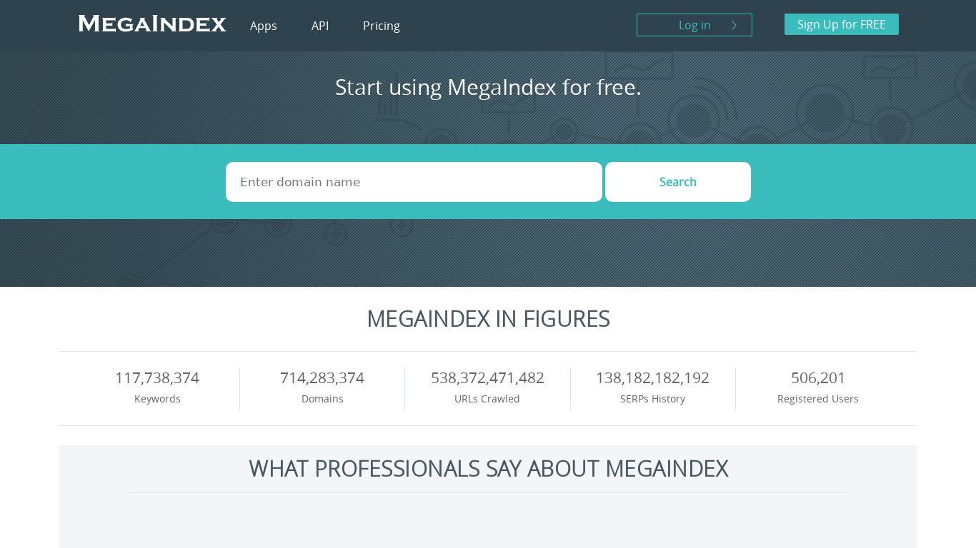 MegaIndex Landing page