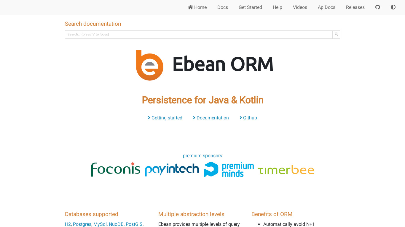 Ebean ORM Landing page