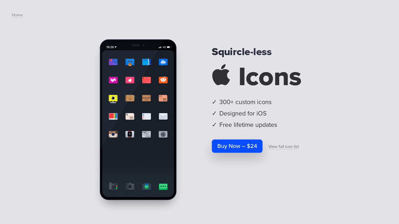Squircle-less iOS 14 icons Landing page