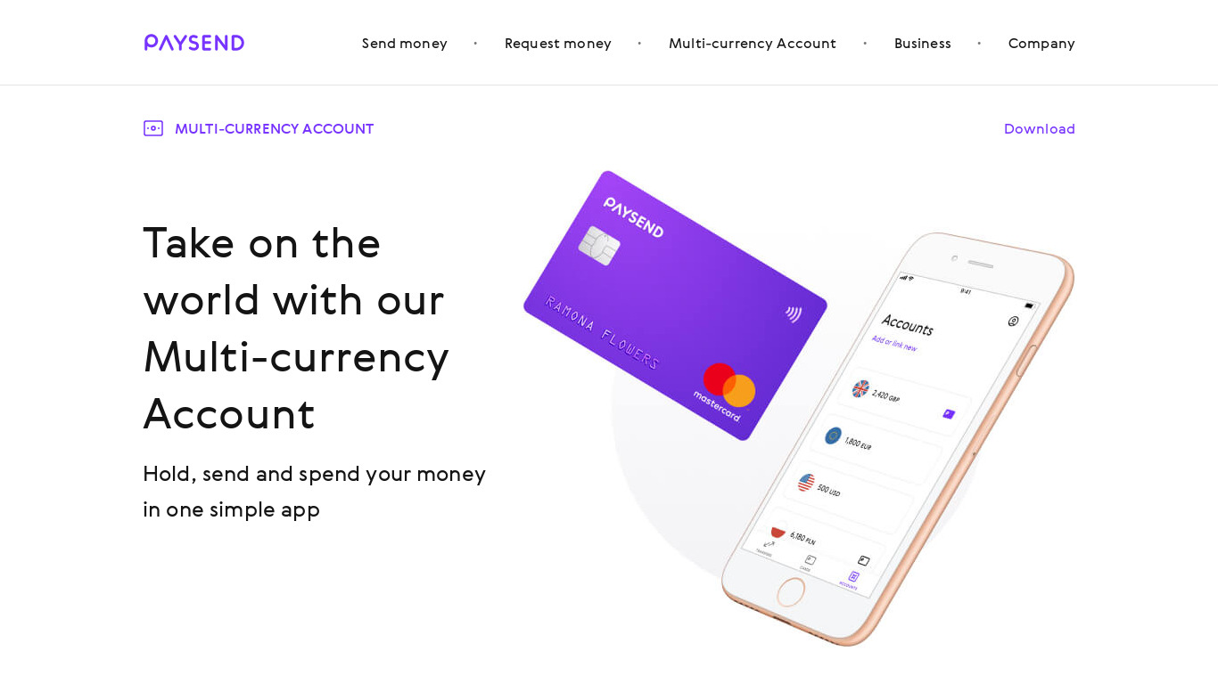 Paysend Global Account Landing page
