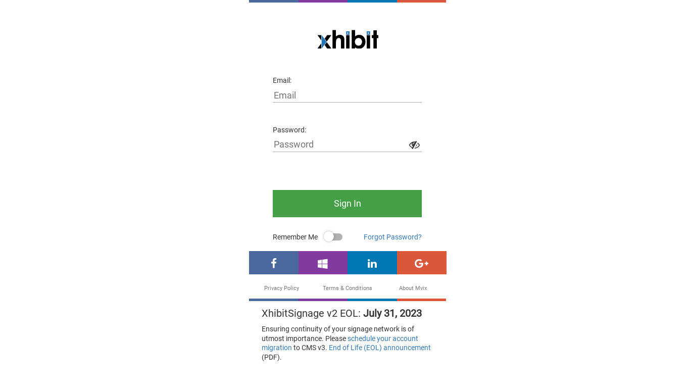 Xhibit Digital Signage Landing page