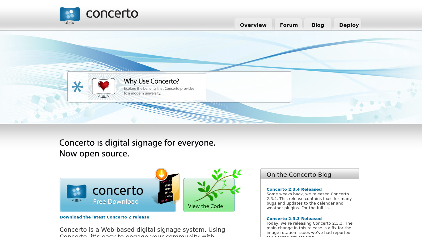 Concerto Digital Signage Landing page