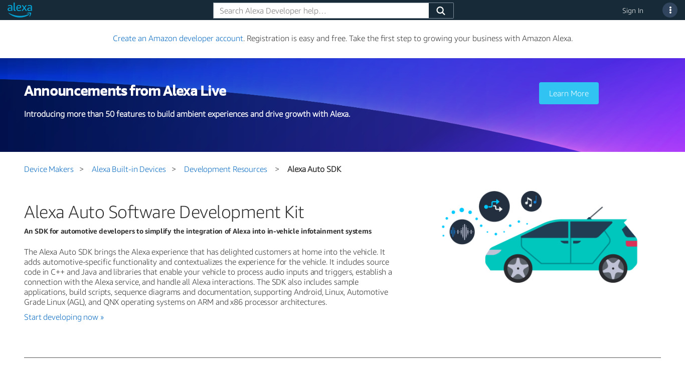 Alexa Auto SDK Landing page