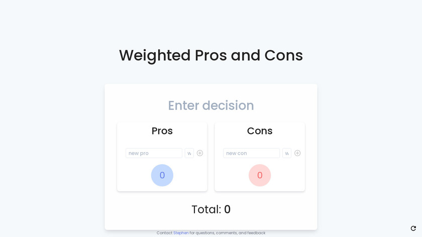 Weighted Pros and Cons Landing Page