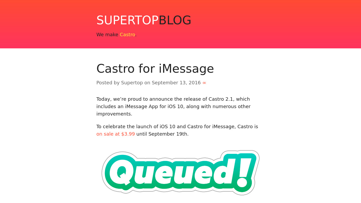 Castro for iMessage Landing page