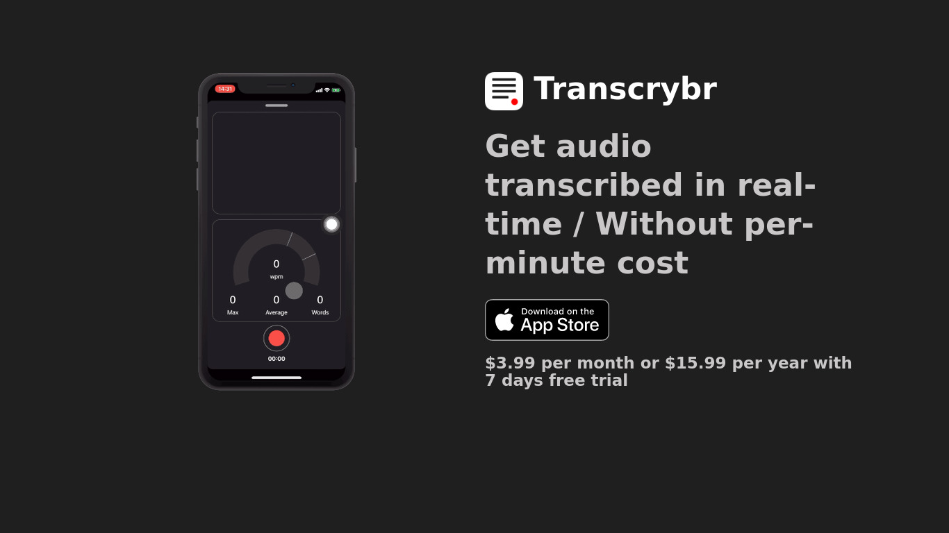 Transcrybr Landing page