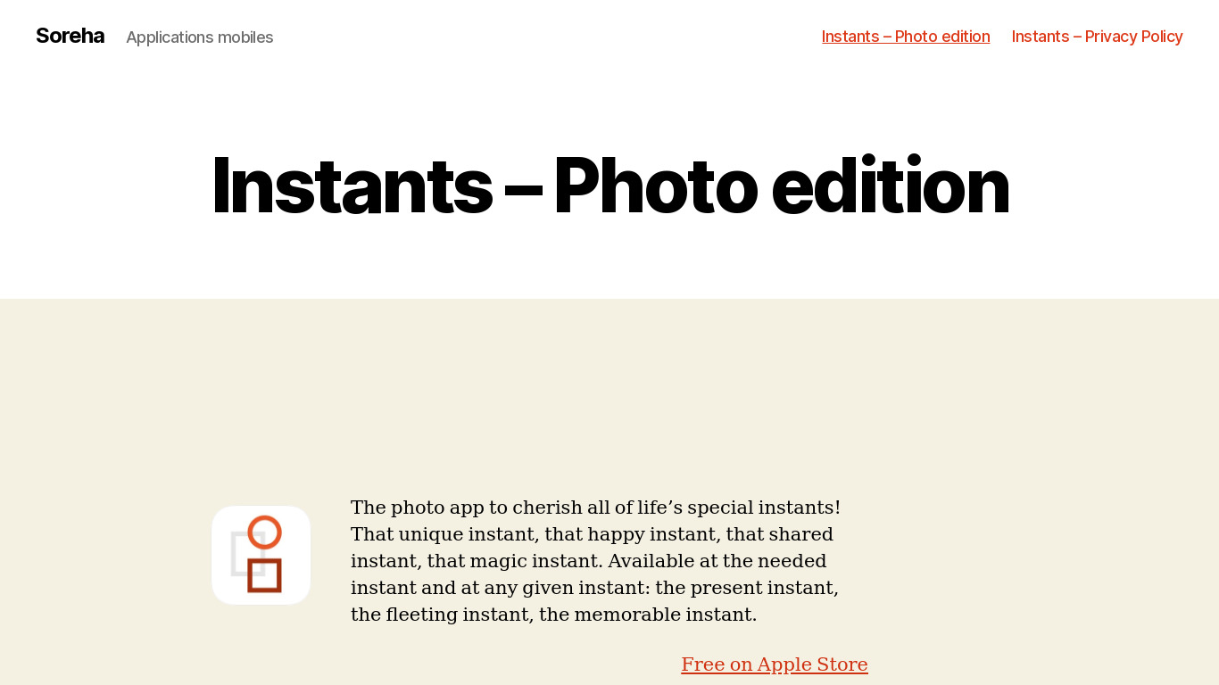 Instants – Photo Edition Landing page