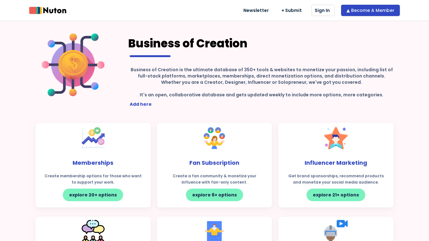nuton.co Business of Creation Landing page