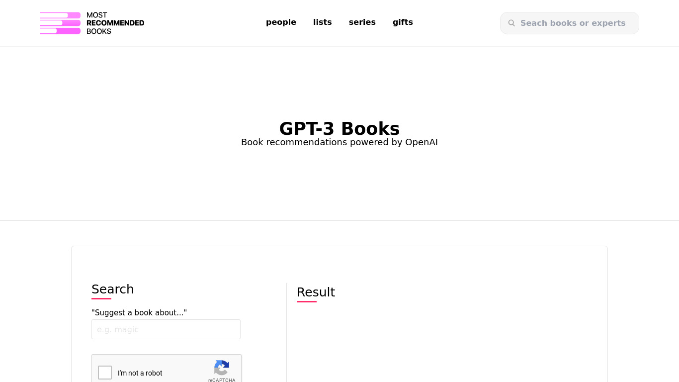 GPT-3 Books Landing page