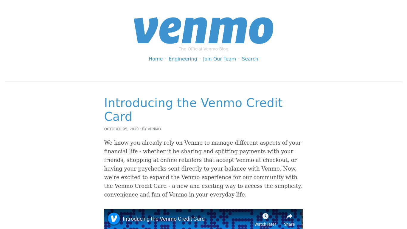 blog.venmo.com Venmo Credit Card Landing page