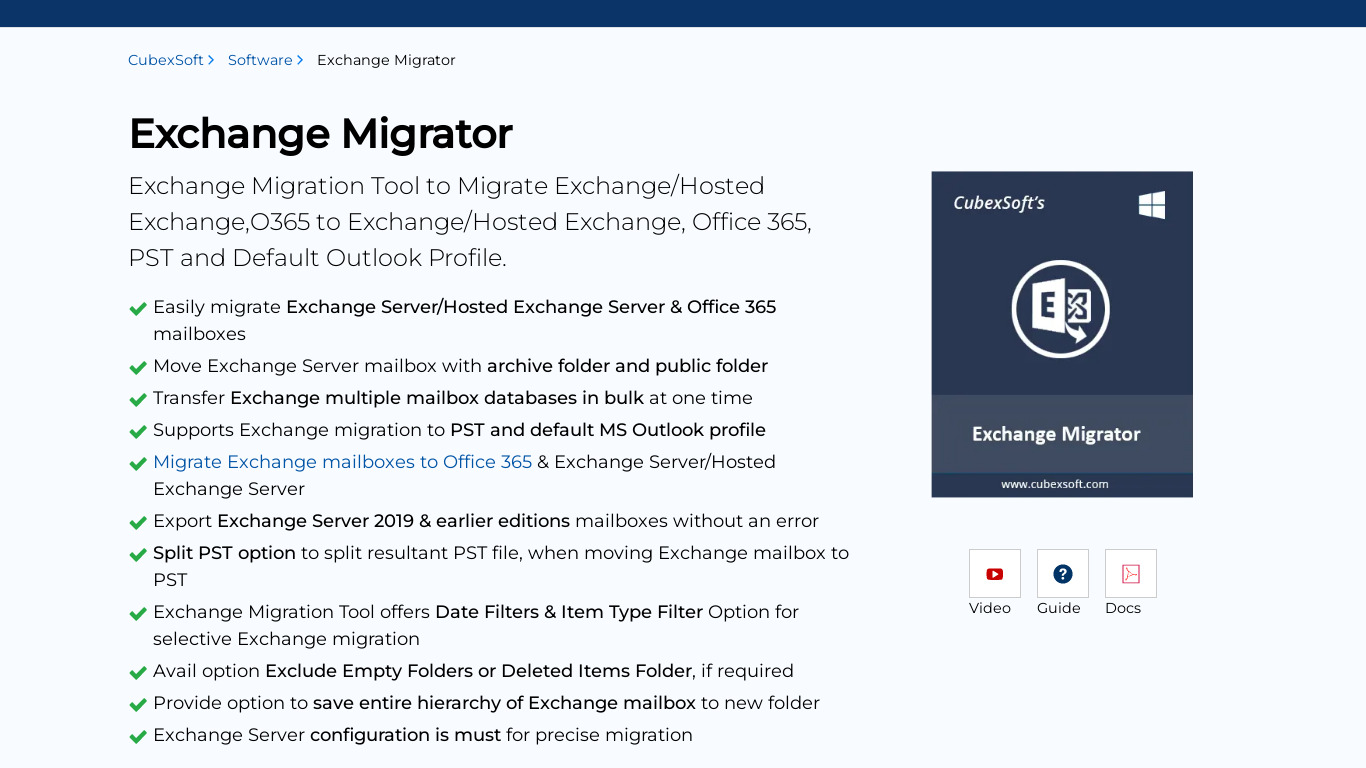 CubexSoft Exchange Migrator Landing page