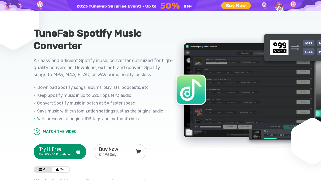 TuneFab Spotify Music Converter Landing page