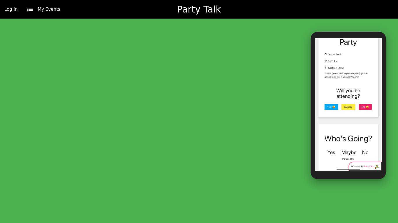 PartyTalk Landing page