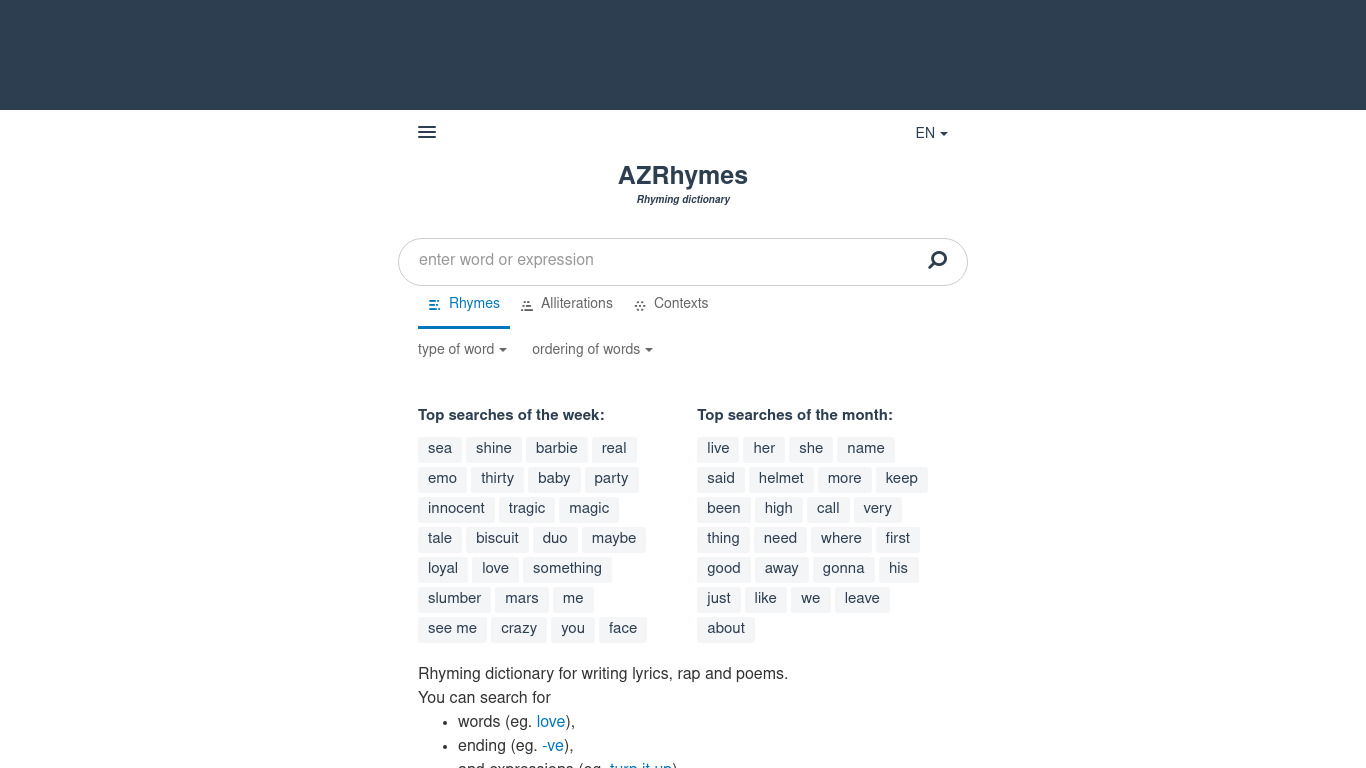 AZRhymes Landing page