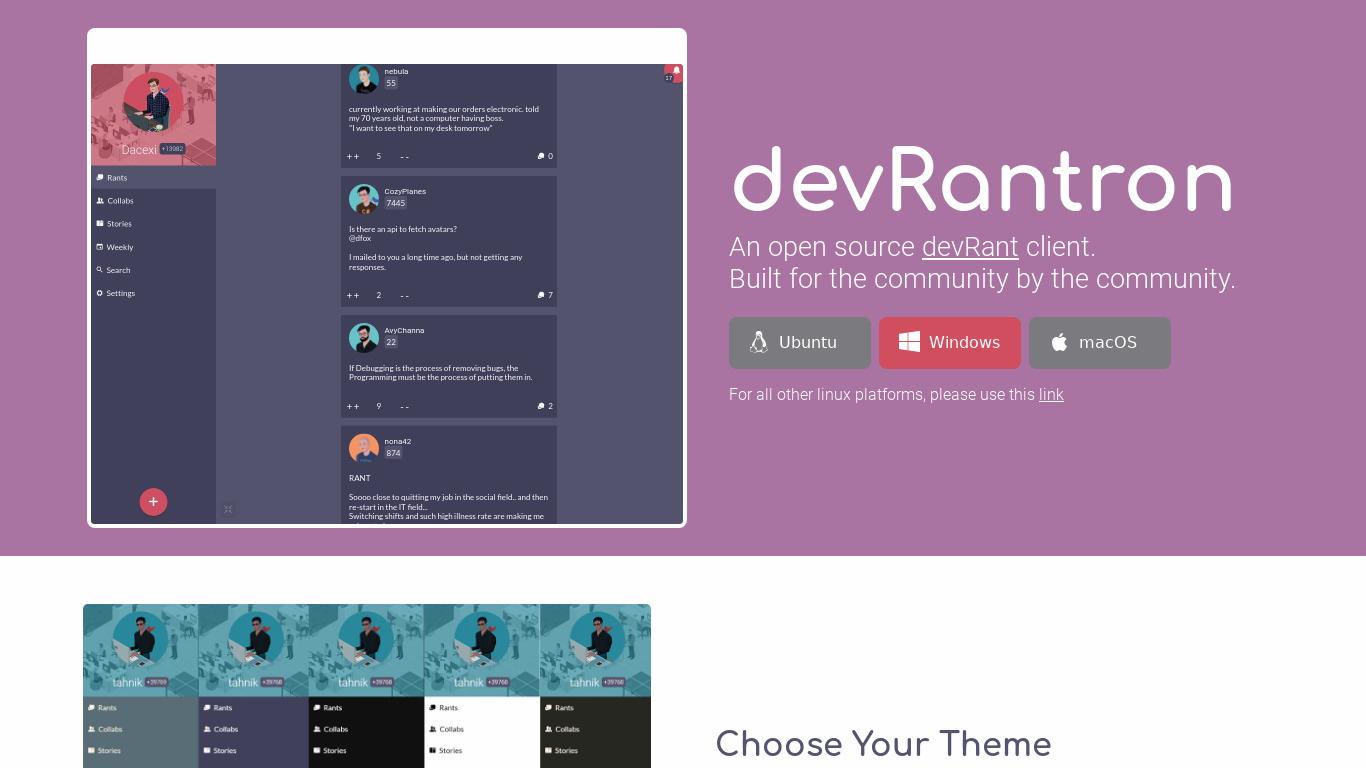 devRantron Landing page