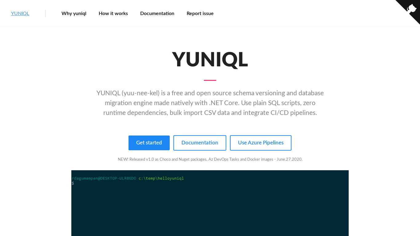 yuniql Landing page