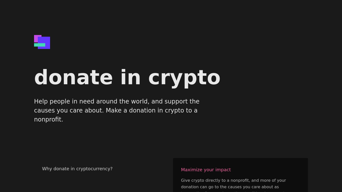 Donate in Crypto Landing page