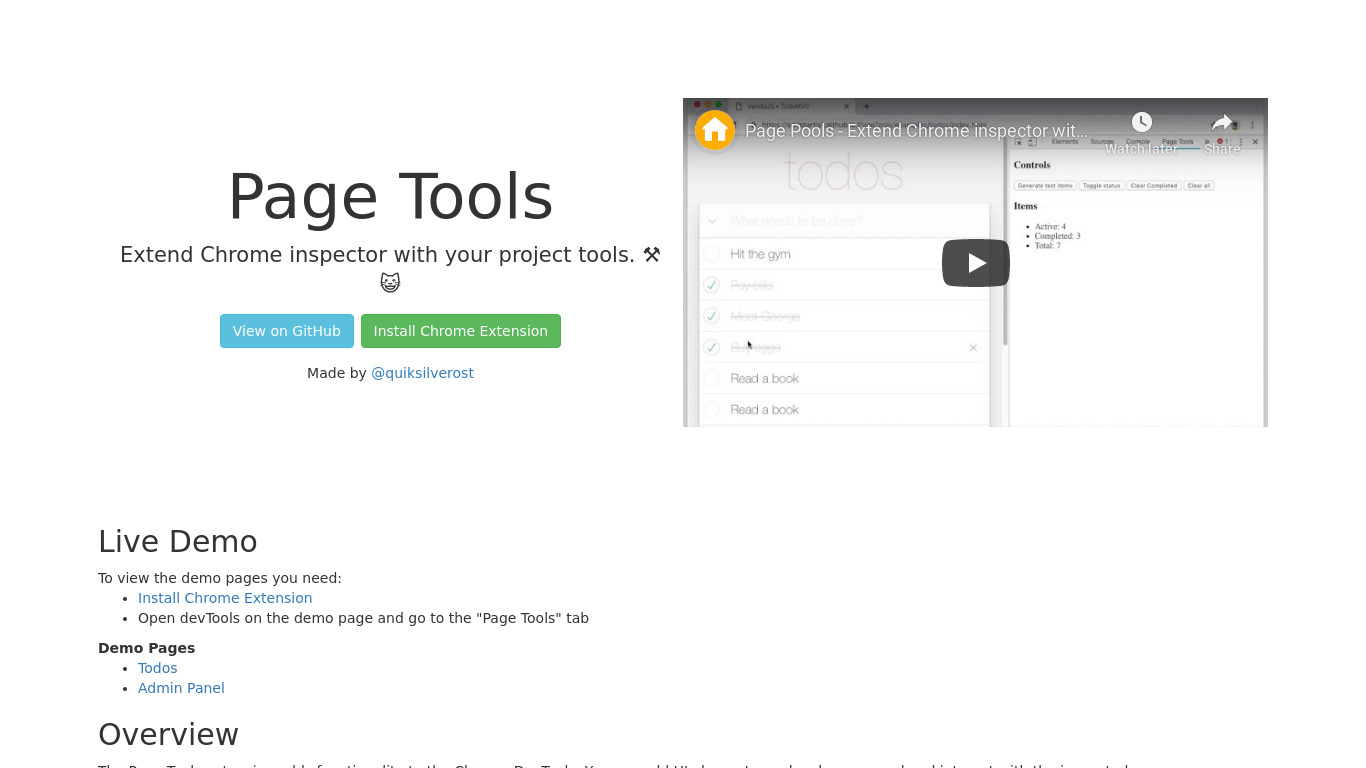 Page Tools Landing page