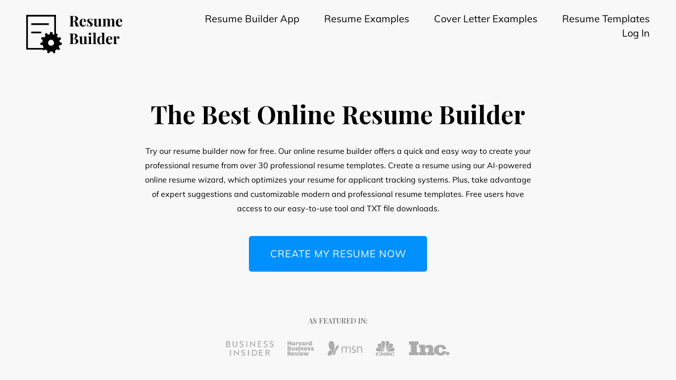 Resume Builder Landing page