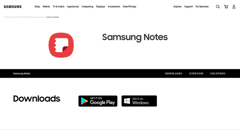 Samsung Notes Landing Page