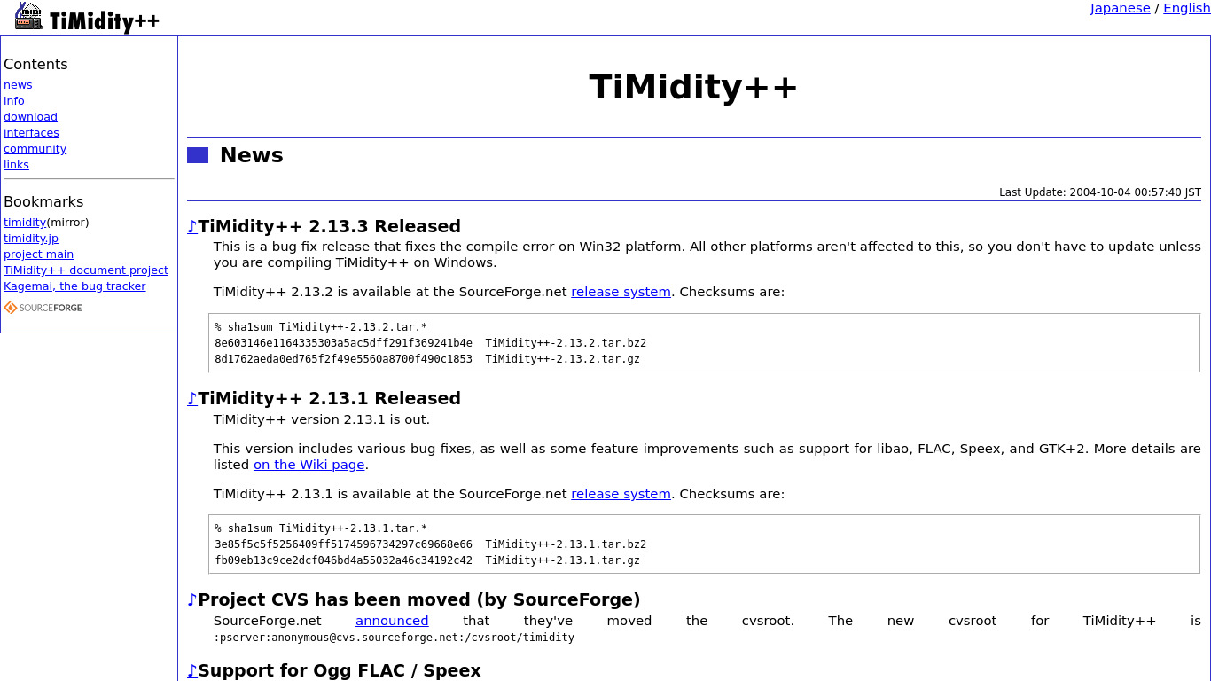 TiMidity++ Landing page