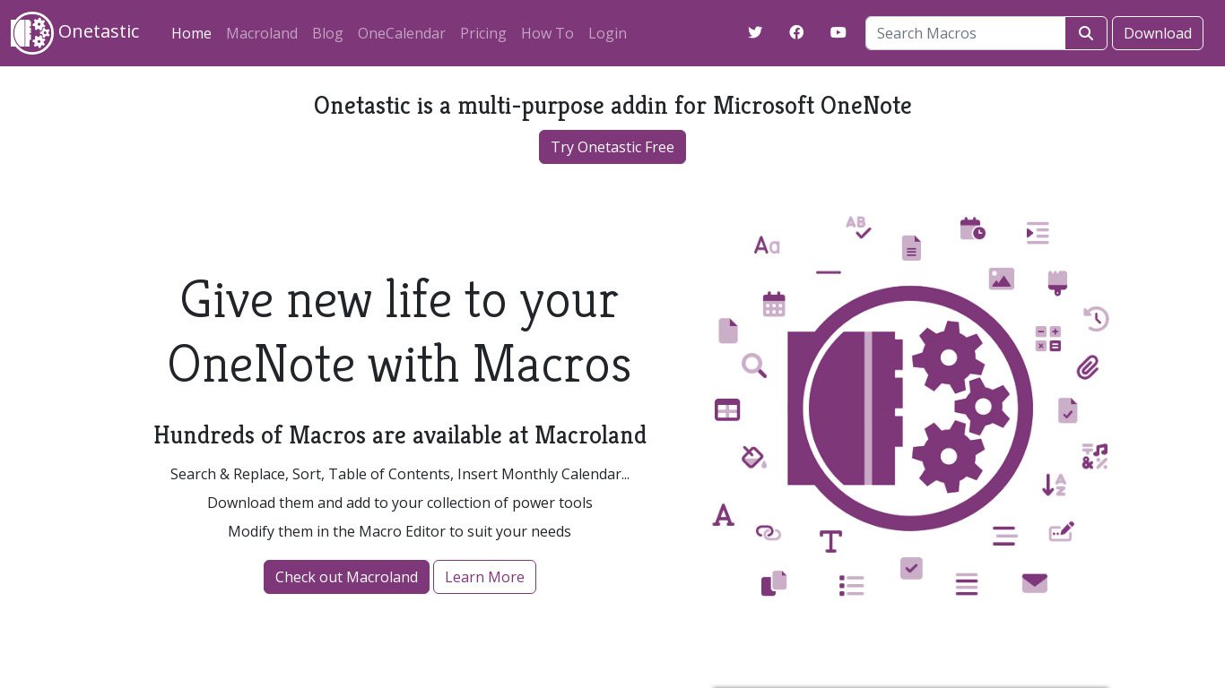 Onetastic for Microsoft OneNote Landing page