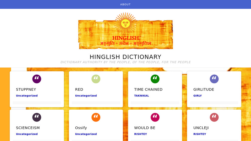 Hinglish Dictionary Landing Page