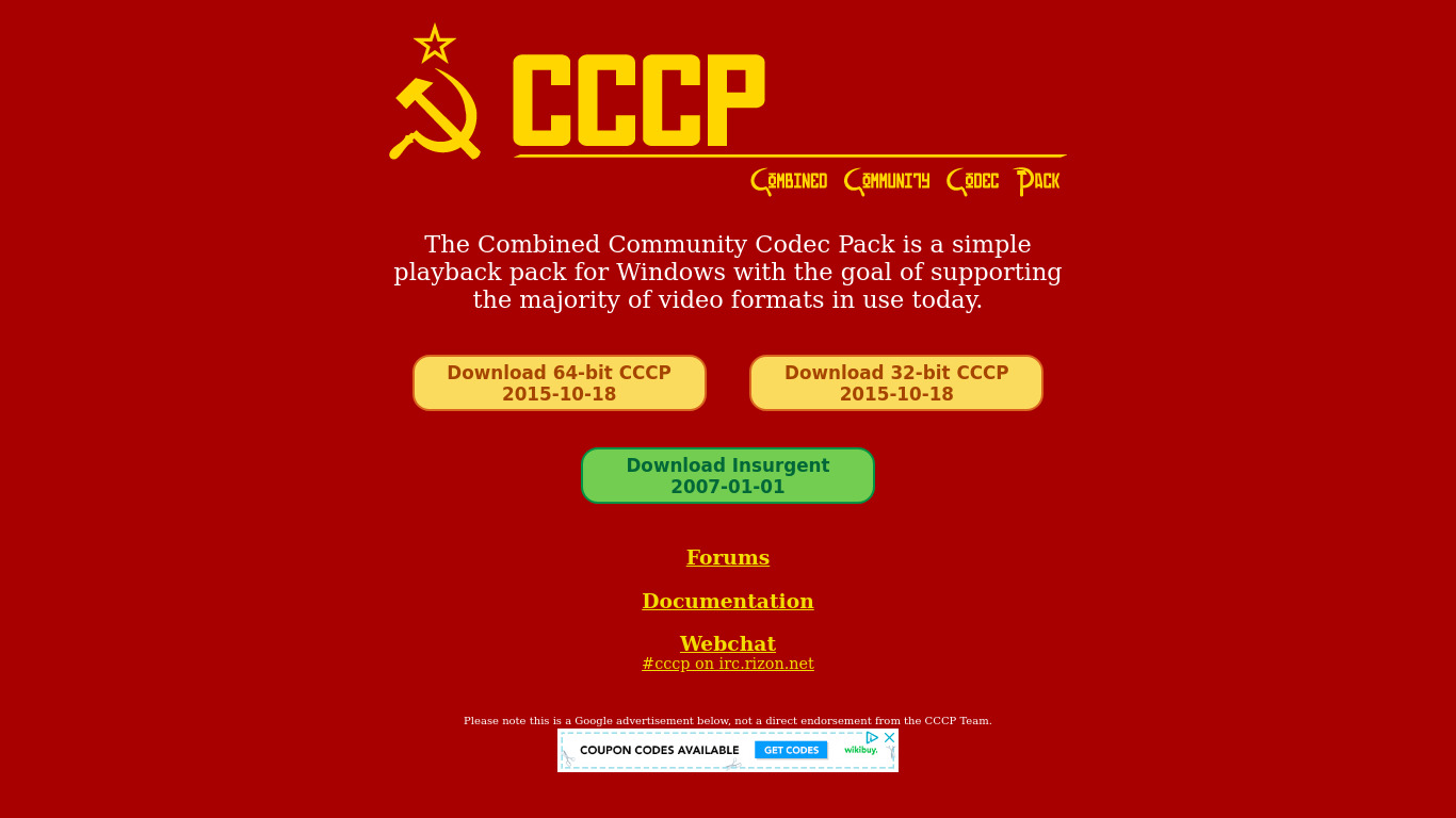 CCCP: Combined Community Codec Pack Landing page