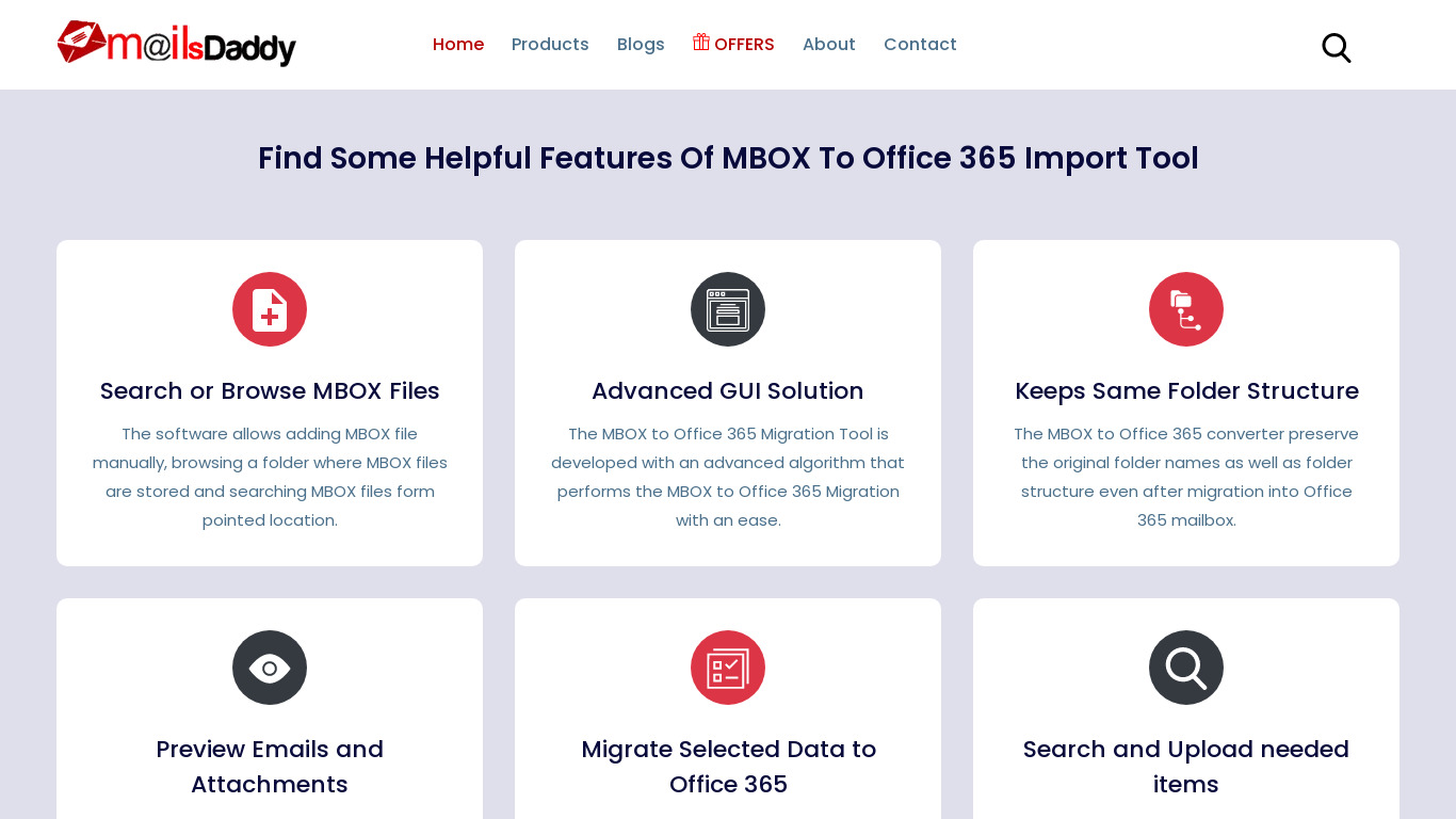 MailsDaddy MBOX to Office 365 Landing page