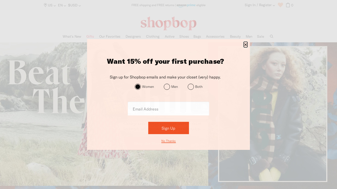 Shopbop Landing page