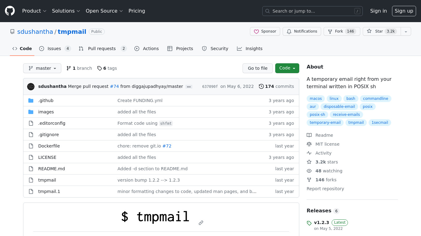 tmpmail Landing page