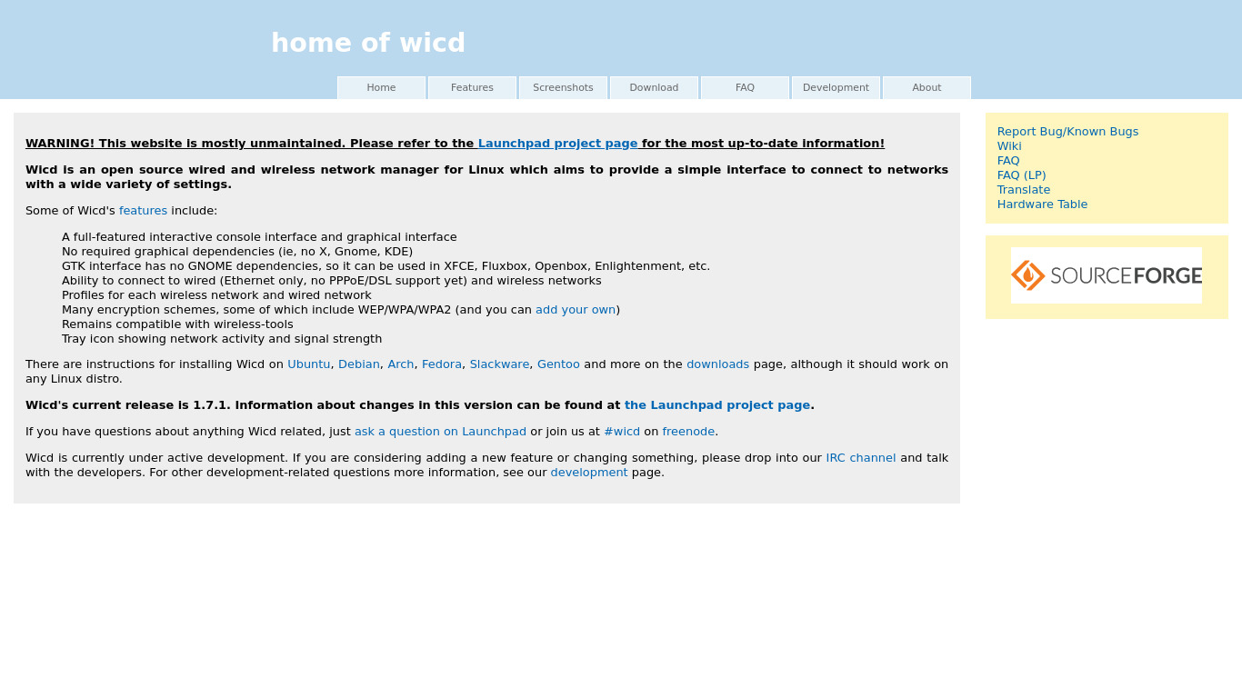 wicd Landing page