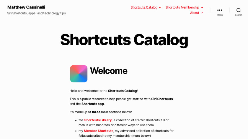 matthewcassinelli.com Shortcuts Catalog Landing Page