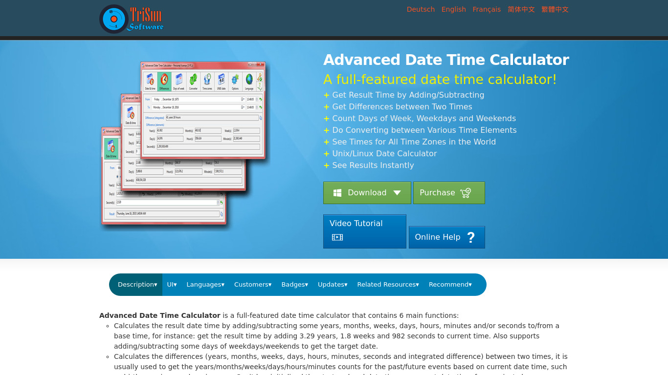 Advanced Date Time Calculator Landing page