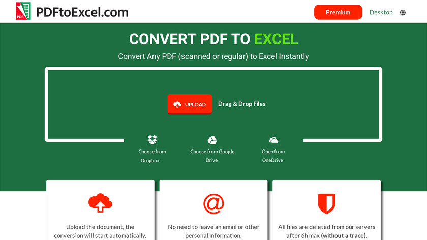 PDFtoExcel.com Landing Page