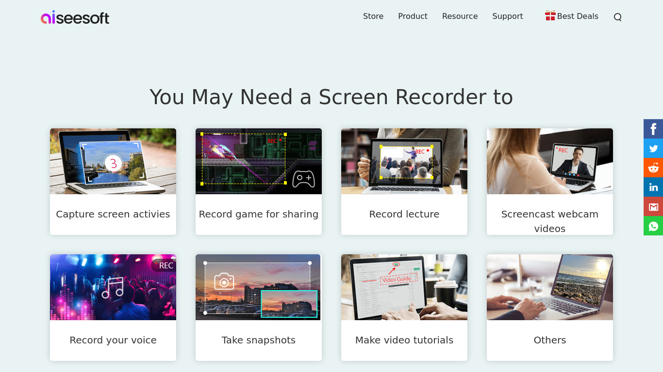 Aiseesoft Screen Recorder Landing page