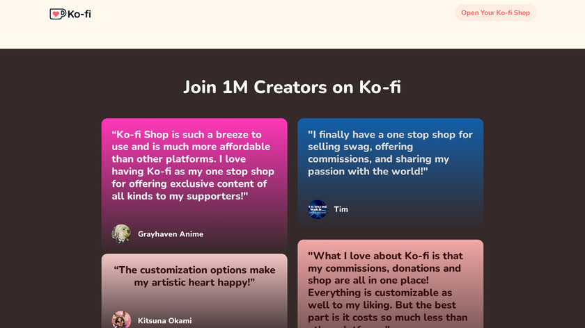 Ko-fi Shop Landing Page