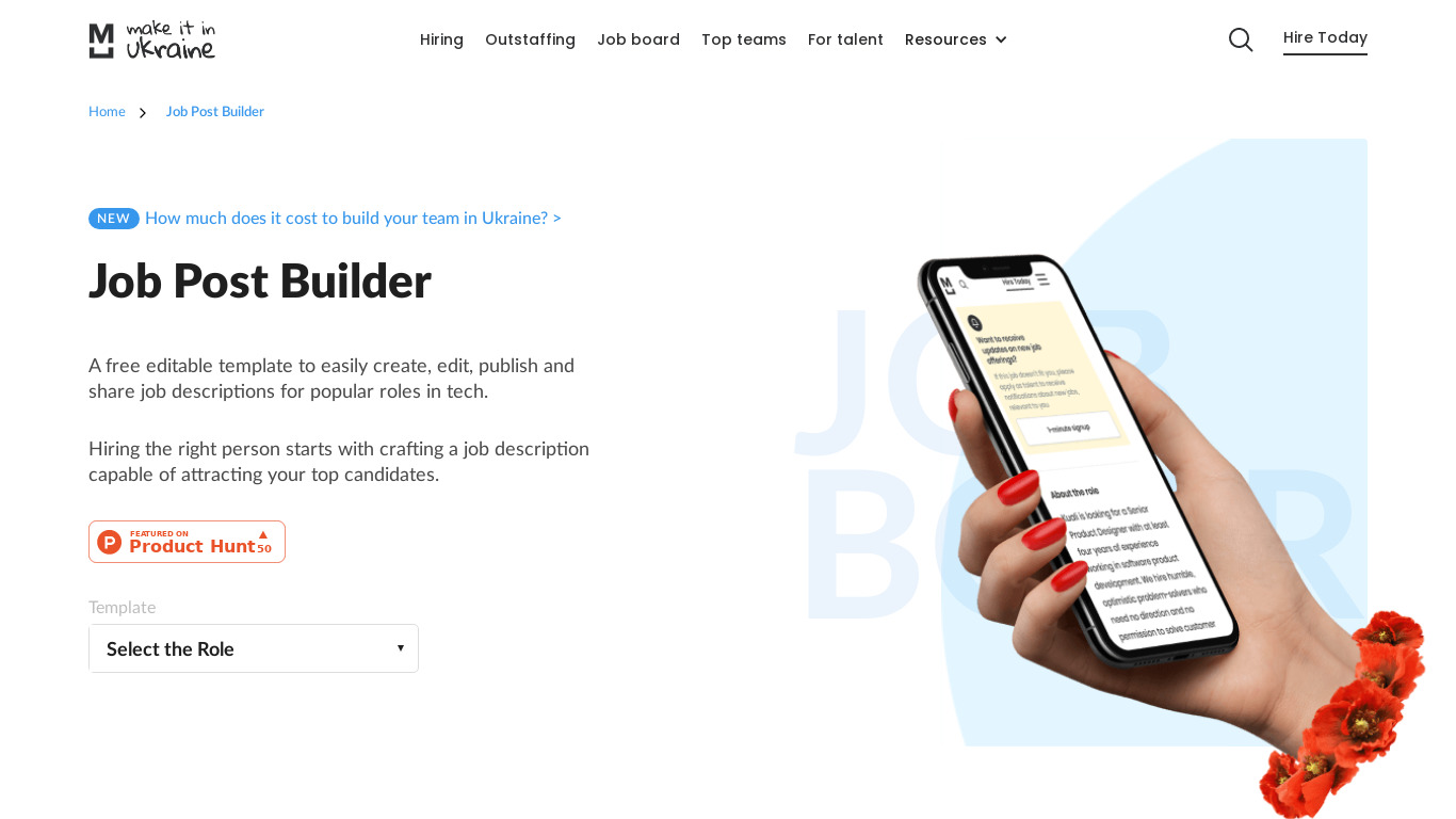 Job Post Builder Landing page