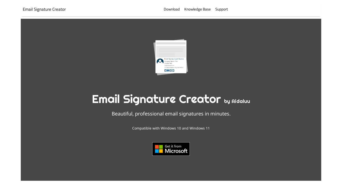 Email Signature Creator Landing page