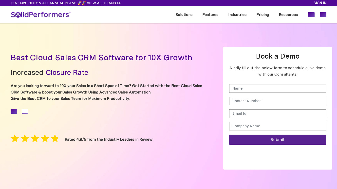 Solid Performers CRM Landing page