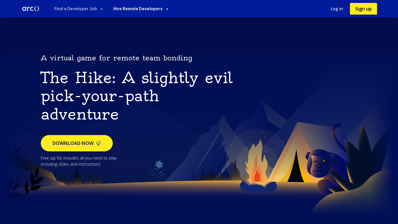 The Hike Game by Arc.dev Landing page